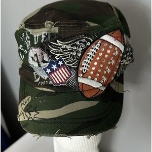 Leader LOGA Camo Hat Adjustable Distressed Rhinestone Football Brim Cotton Cap